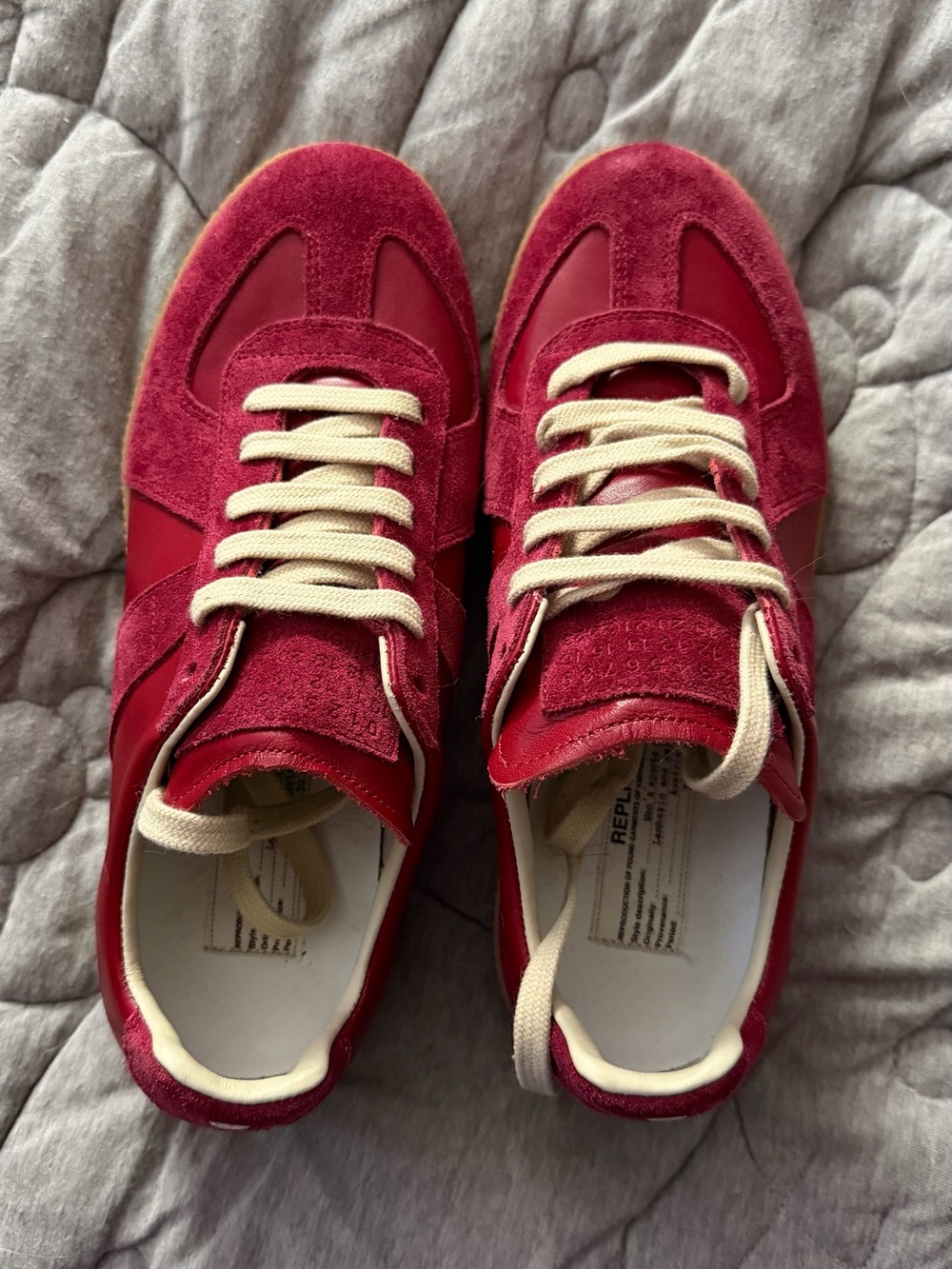 Red Maison Margiela Gats Suede & Leather Low-Top Sneakers with Cream Laces